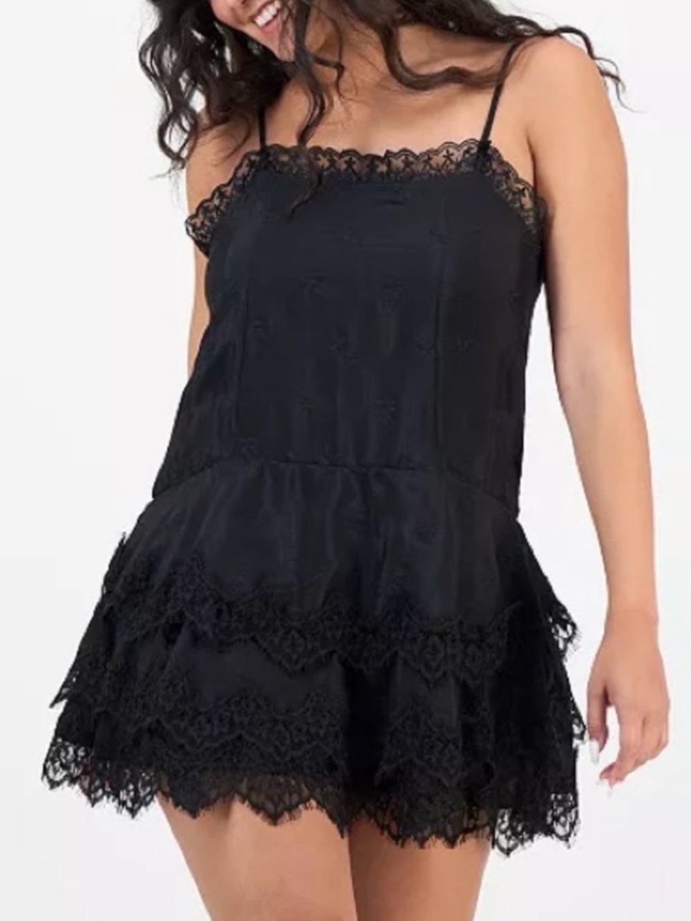 Black Lace Trim Mini Dress( camisole)